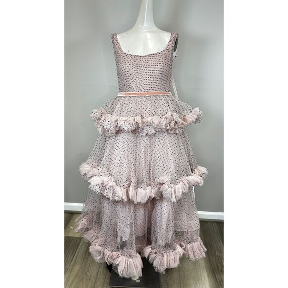NWT MAC DUGGAL Pink Sleeveless Dot Net Ruffle Dress Size US 8 $698 - Picture 6 of 12
